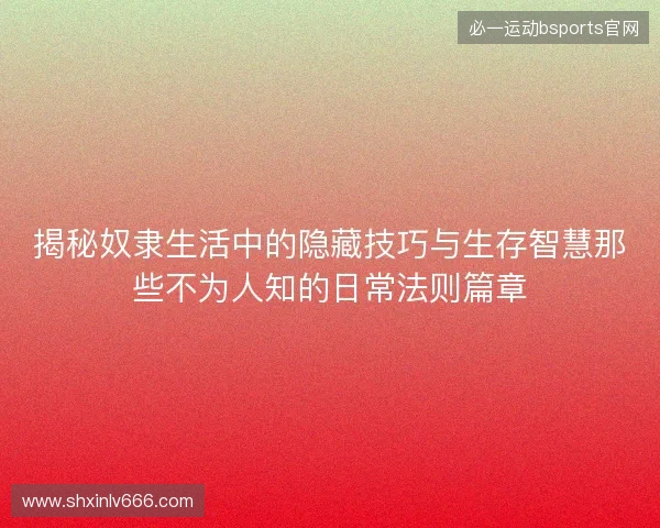 揭秘奴隶生活中的隐藏技巧与生存智慧那些不为人知的日常法则篇章